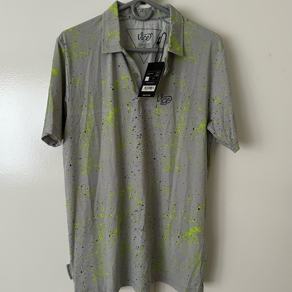 Vice golf drip lime green/black polo.